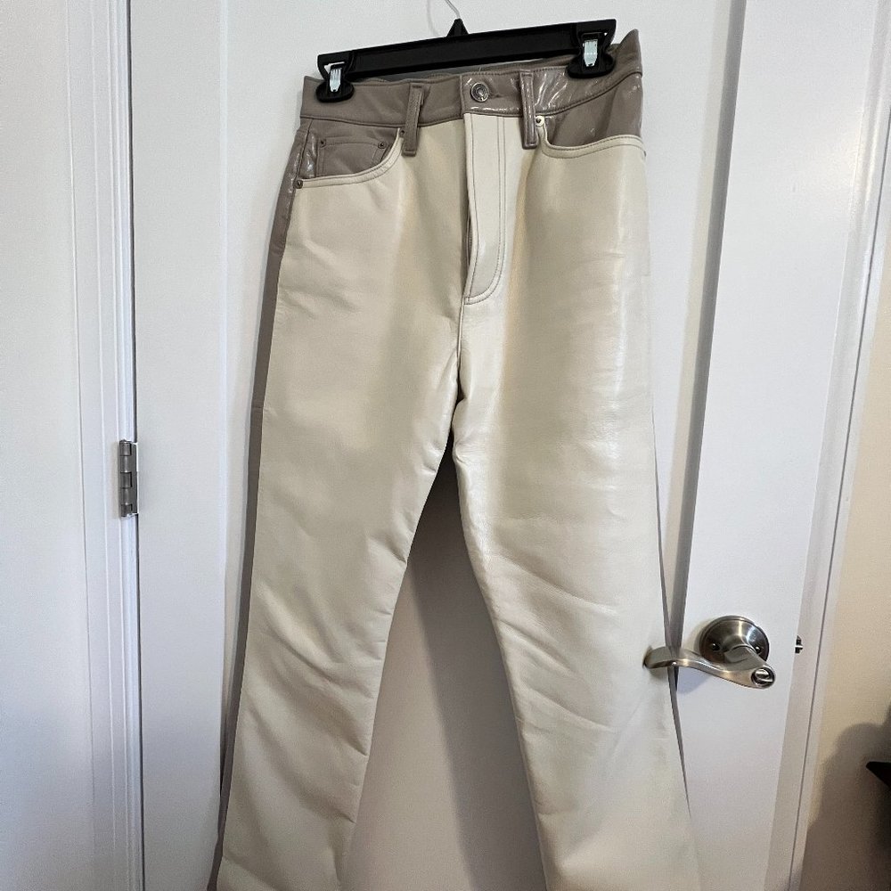 AGOLDE Paneled 90s Pinch Waist Powder Quail Leather Pants